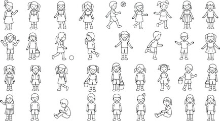 Vector art of collection of diverse childrens drawings in various poses isolated on white background transparent background