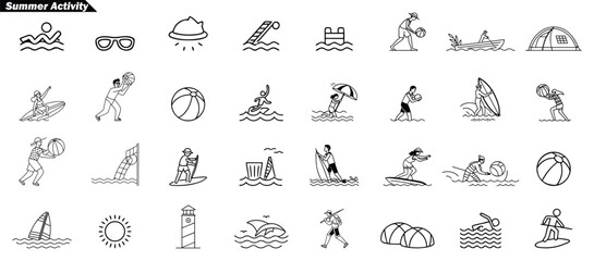 Summer leisure and water sports icons collection swimming sunglasses