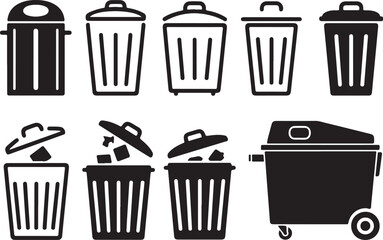 Collection of trash can and recycling bin icons