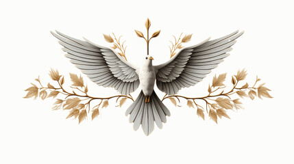 Obraz premium Vector image of a flying dove and a cross on a white.png