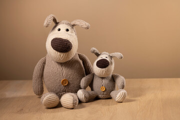 Handmade Crochet Dog Parent and Puppy Sitting Together – Symbol of Family and Love