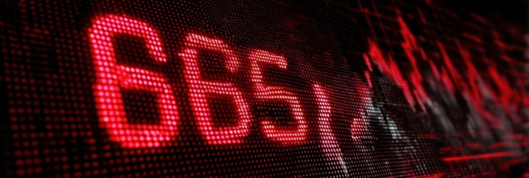 Stock Market Display Shows Significant Decline With Red Numbers Highlighting Market Volatility and Investor Sentiment in a Trading Room Environment