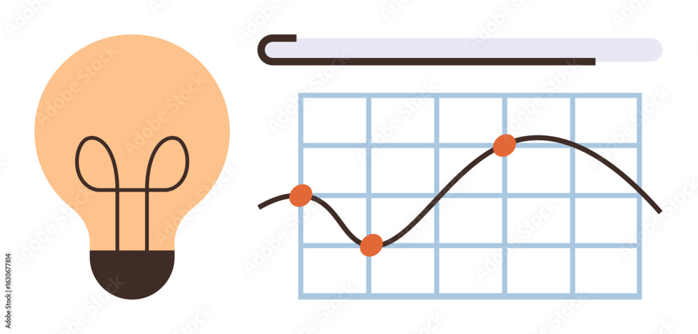 Poster lightbulb beside a grid graph with line chart and trend points showcasing growth, innovation, and an