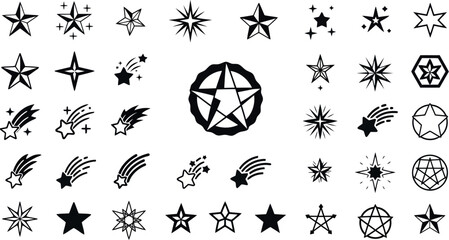 Vector art of collection of star shapes and symbols, isolated on white background transparent background