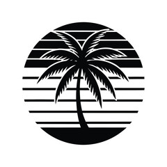 Retro Sunset Palm Tree Silhouette Vector Art