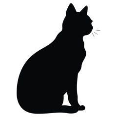 Vector art of black cat silhouette sitting in profile on white background