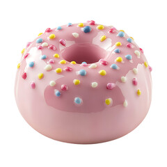 Pink frosted donut with colorful sprinkles isolated on transparent background