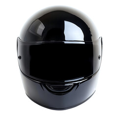 Shiny black full face motorcycle helmet isolated on transparent background
