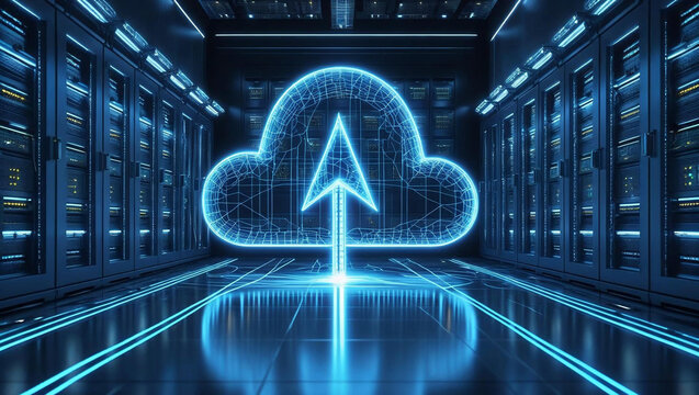 Abstract blue technology background, digital data, center, or futuristic server room.