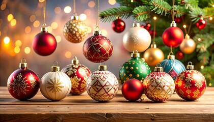 Christmas ornaments on a wooden table