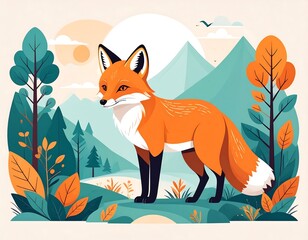 Obraz premium Fox in autumn landscape