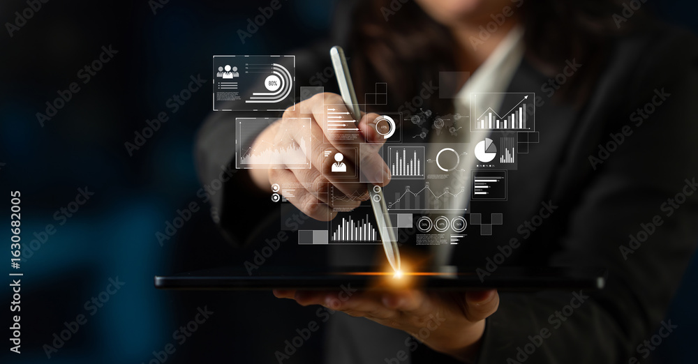 Poster data insights, charts, and analytics help visualize performance. data drives strategy, analytics enh
