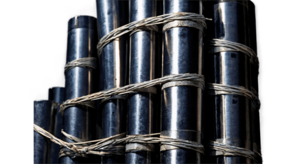 Stacked bamboo tubes tied with natural rope ready for traditional crafts and decoration in a workshop