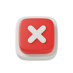 Obraz premium Red square button with a white cross symbol isolated on transparent background