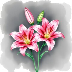 Fototapeta premium pink lily flower watercolor illustration