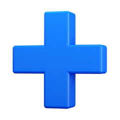Fototapeta premium Dimensional blue plus sign rendering illustration on transparent background