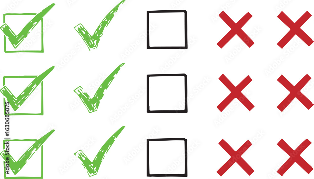 Poster checkmarks and xs in a grid showing correct and incorrect choices