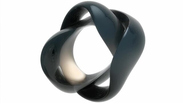 Rotating 3D glossy abstract dark organic form changing shape on white background