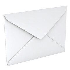 Blank white envelope with pointed flap on closed flap for mailing letters or invitations isolated on white background for postal delivery or correspondence concept