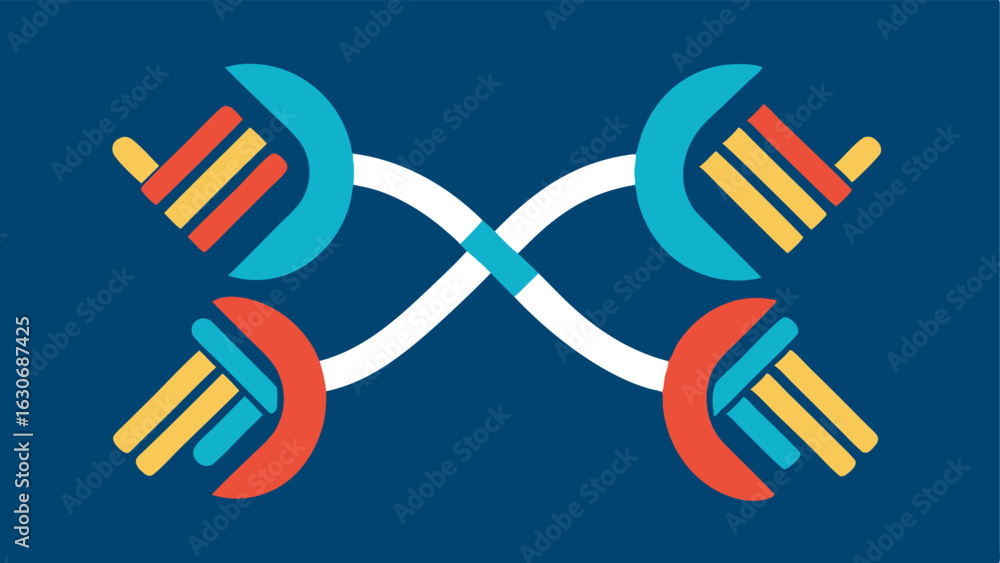 Poster dna helix with dumbbells a stylized dna helix intertwined with dumbbells symbolizing the integration