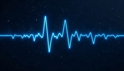 Abstract Glowing Blue Heartbeat Waveform on Dark Starry Background:  Futuristic Medical Technology Concept
