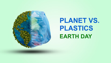 Planet vs. Plastics , Earth day 2026 concept 3d tree background. Ecology concept. Design with globe map drawing and leaves isolated on white background. 