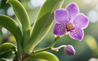 Obraz premium pink orchid on green background