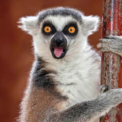 Lemur Screaming While Holding Post