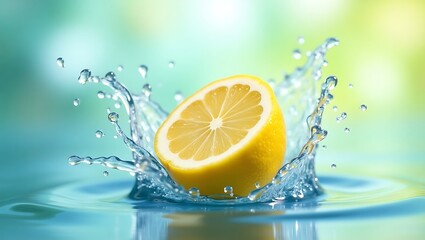 Half lemon splashing into the clear water