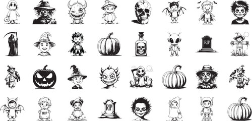 Whimsical Halloween Characters: A delightful assortment of Halloween characters, each with its own unique charm, perfect for adding a touch of spooky fun to any project.