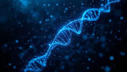 Abstract Glowing Blue DNA Strand:  Science, Genetics, and Technology Concept.