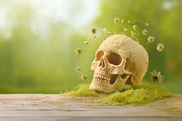 Pollen Skull in Spring Meadow - Symbol of Allergy and Environmental Hazard