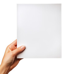 Obraz premium A hand holding a blank white paper sheet against a transparent background for mockups