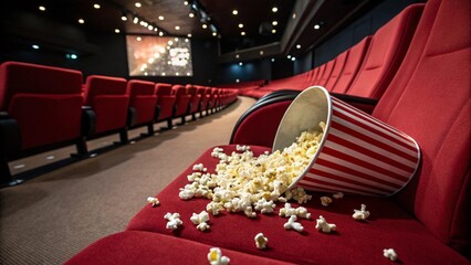 Spilled Popcorn on Red Cinema Seat