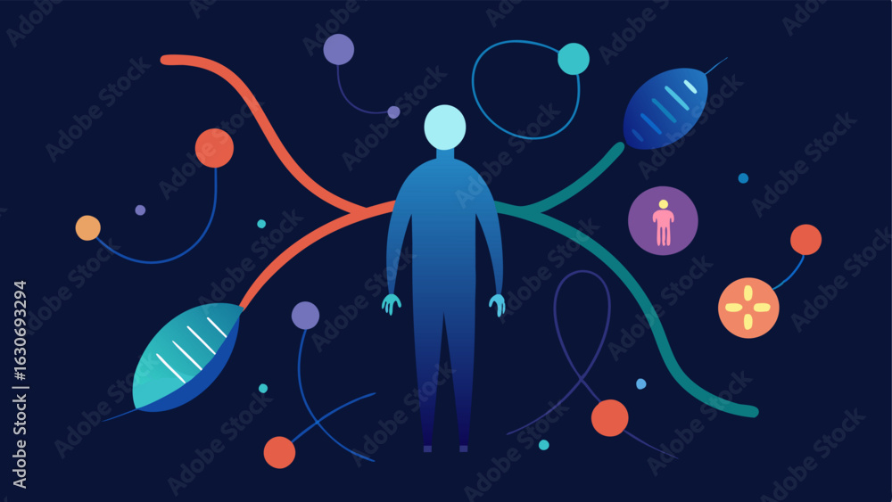 Poster connection to cells an abstract representation of cells with glowing strands of dna connected to the