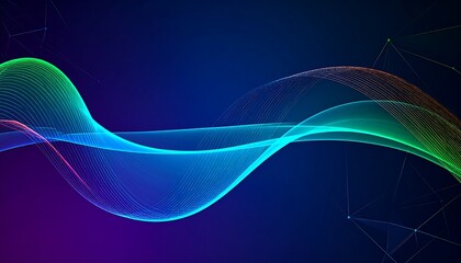 Abstract wave of vibrant, multicolored lines on a dark background