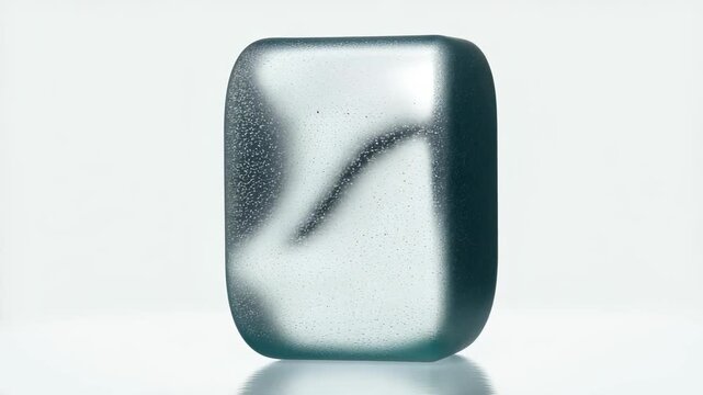 Rotating 3D glossy metallic cube with circular inner cut out on clean white background