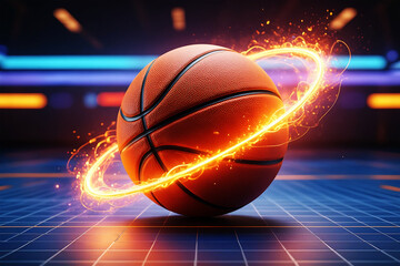 Fototapeta premium Fiery basketball hoop energy sports action orange black