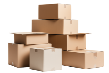 stacked cardboard boxes, isolated from a white background