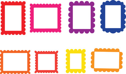 Collection of colorful scalloped photo frames