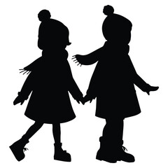 Kids Silhouette Vector – Children Playing, Walking, Jumping, Running Art & Illustration