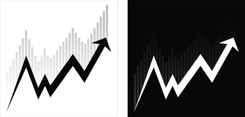 Business Graph Icon – Silhouette of Sales Chart with Upward Trend, Art & Illustration