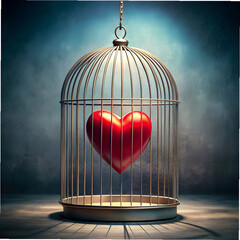 heart inside a bird cage trapped emotions