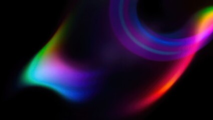 Obraz premium Blurred rainbow refraction overlay effect. Light lens prism effect on black background. Holographic reflection, crystal flare leak shadow overlay. Colorful rainbow disco ball light