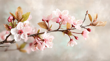 Obraz premium Delicate blossom branch with gold brown leaves