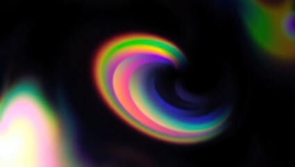 Blurred rainbow refraction overlay effect. Light lens prism effect on black background. Holographic reflection, crystal flare leak shadow overlay. Colorful rainbow disco ball light