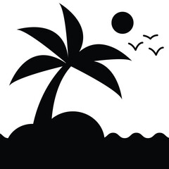 Palm Tree Vector Icon – Tropical Nature Silhouette Design, 
Minimal palm tree vector icon with tropical vibes. Suitable for use in summer themes, holiday graphics, beach designs, travel branding, 