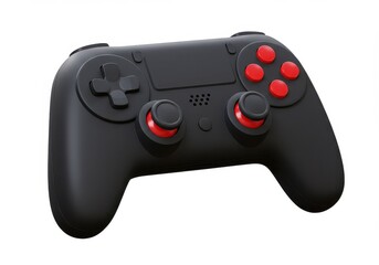 Isolated image displaying a gamepad with directional buttons and red accents on a plain surface