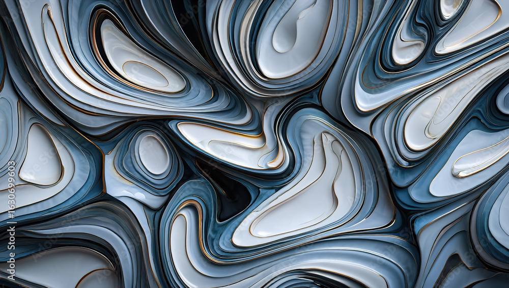 Poster abstract 3d background with mother-of-pearl metal plates in a complex geometric pattern in a three-d