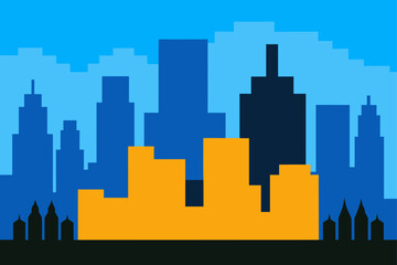 city skyline with sharp shadows